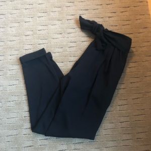 Black Crop Dress Pants Paperbag Fit Ties at Waist